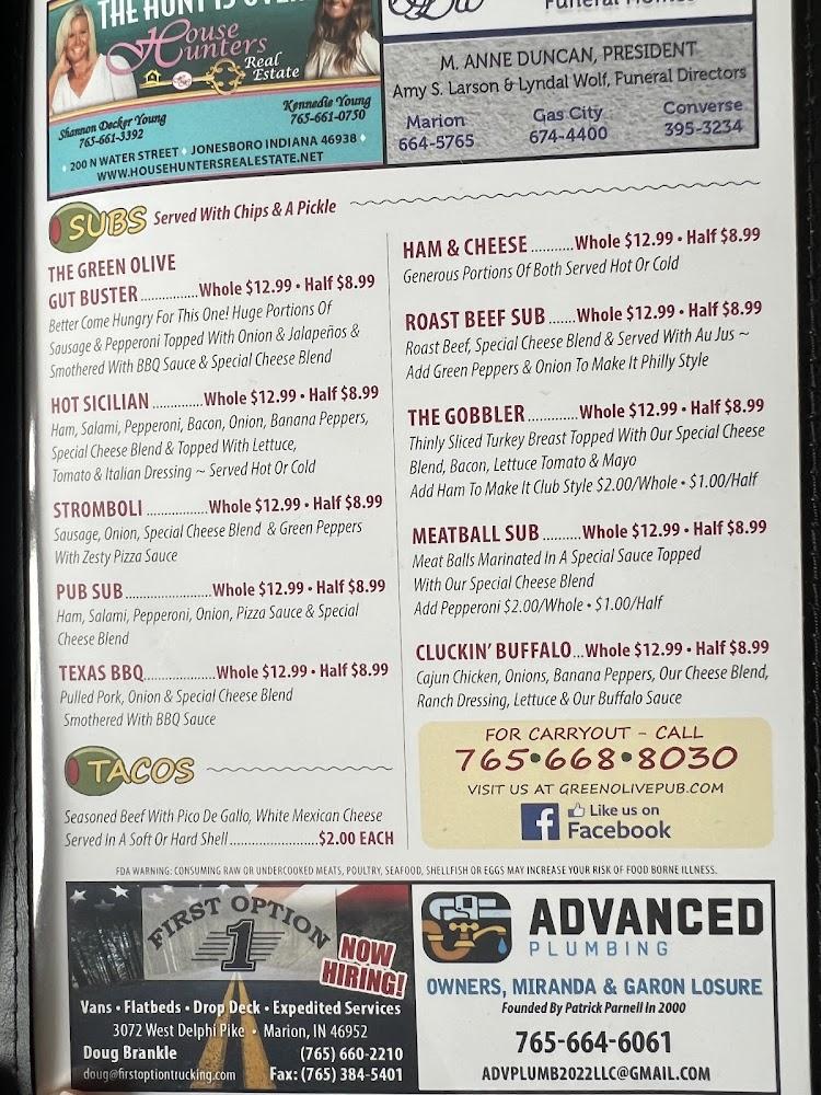 The Green Olive Pub Menu image 1